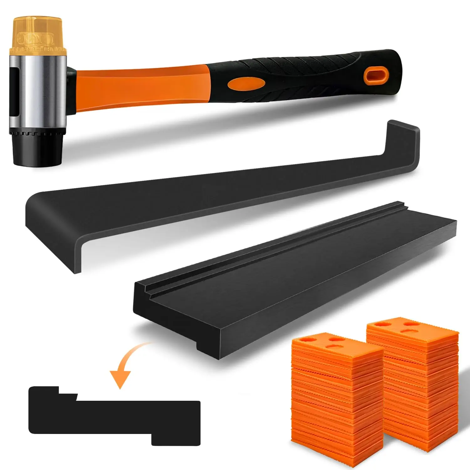 Laminate/Vinyl Flooring Tools, Tapping Block for Vinyl Plank Flooring - Double Sided with Notches, Pull Bar, 40Pcs Floor Spacers, Rubber Mallet.Universal Floor Installation kit.