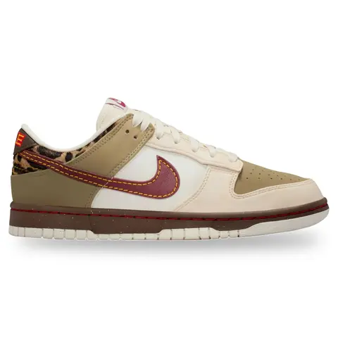 Nike Dunk Low Retro Khaki Team Red Pearl White Leopard Women's Sneakers, Authentic, Low-top, Lace-up, Leather Upper, Animal Print, Comfortable Everyday Footwear, Casual Walking Shoes