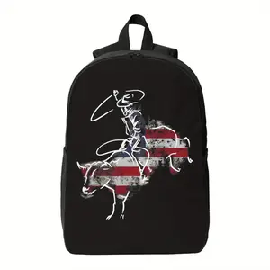 Best Trendy A American Rodeo Bull riding Retro grunge USA Vintage Flag T 1 1 4xx backpack for school Fashionable Polyester Printed Backpack Simple and Elegant, for Teenager Boys Girls Birthday Gifs for School Supplies