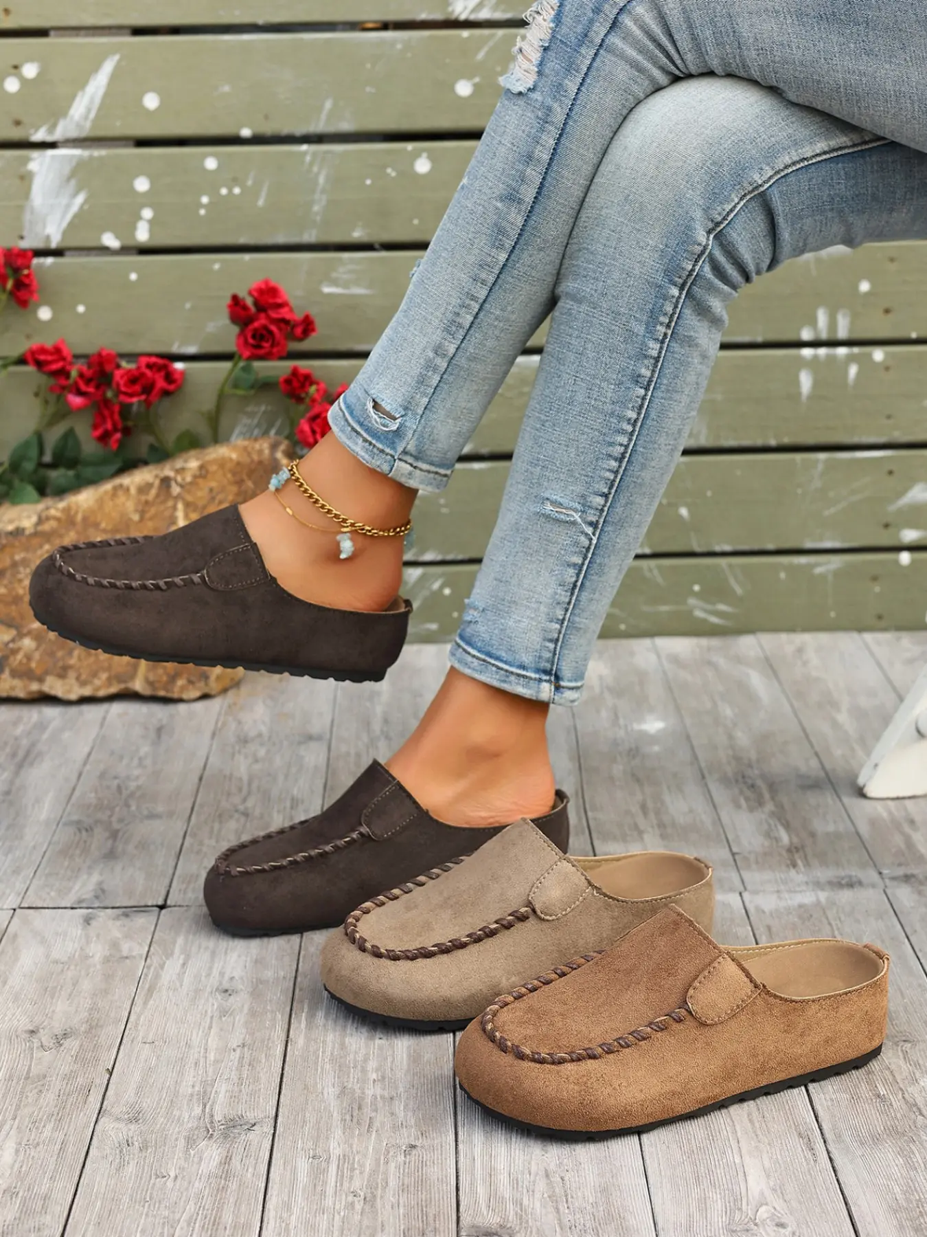 Women's Casual Suede Moccasin Slippers, Slip On Mules, Mule Shoe, Slip-On Comfortable Soft Lightweight Flats, Perfect for Daily Commute & Weekend Wear, Footwear