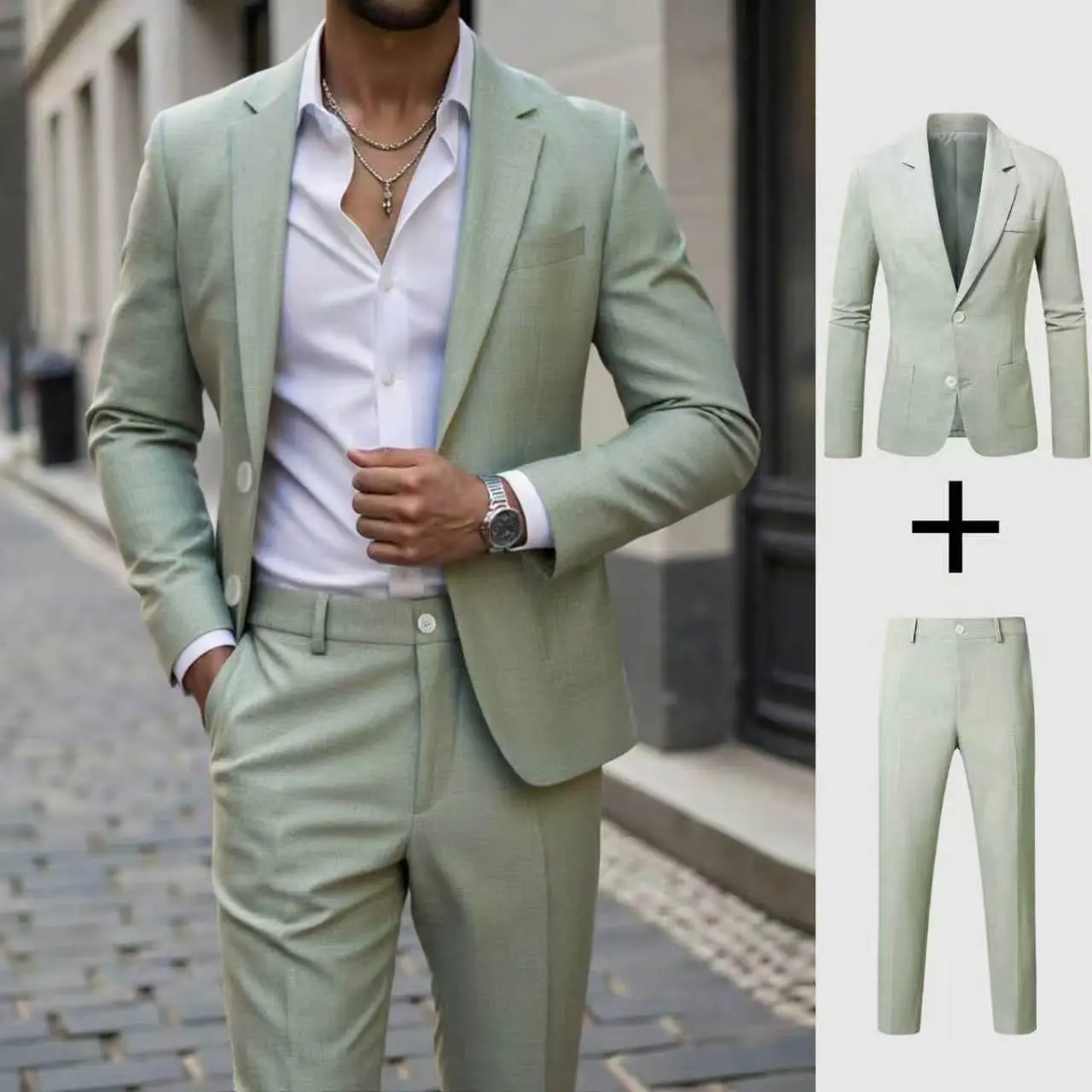 Men's Debonair Elegant Coordinated Formal Suit Set - 2-Button Notch Lapel, Fine Texture, Slim Trousers, Chic Business Wear Complete Menswear Outfit, Coordinated Formal Men's Suits, Debonair Style