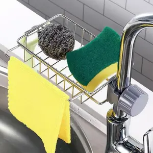 3in1 Kitchen Faucet Organizer Rack - Sponge Holder, Scrub Daddy Sponge, Dish Brush Stand, Soap Holder, Stainless Steel Multifunction Sink Caddy kitchen sink sponge  holder