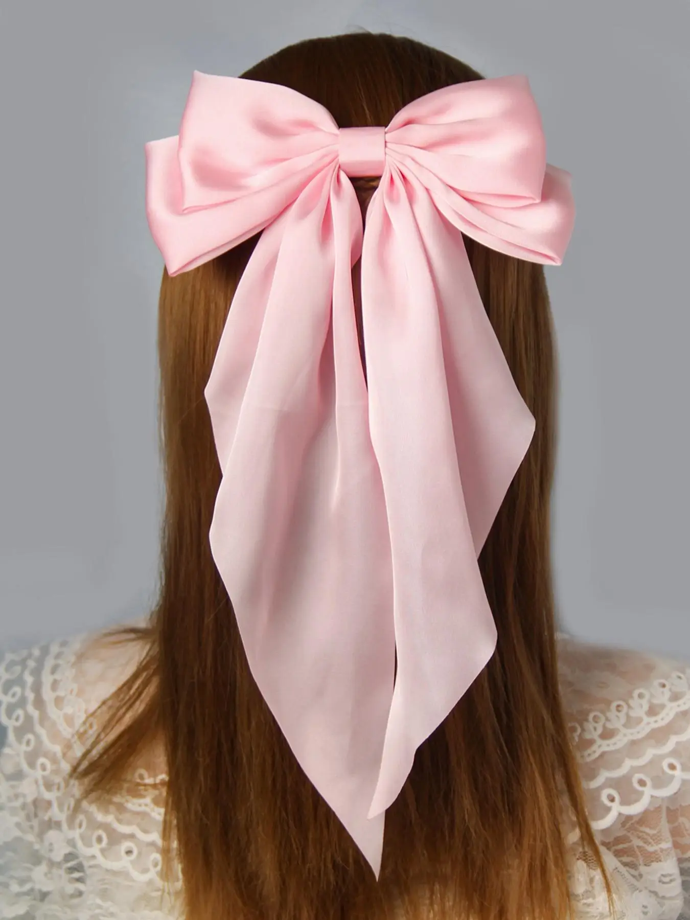 Cute Solid Color Bowknot Ribbon Decor French Clip, Long Bow Ribbon Decor Hair Clip, Fashion Hair Styling Accessories Perfect For Women & Girls