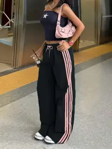 Women’s fashion casual pants, streetwear trousers, loose-fit colorblock striped sweatpants, comfortable and stylish, perfect for everyday wear