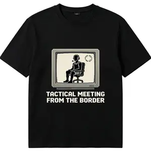 Funny Football Meme T-Shirt – Retro Pixel Art "Tactical Meeting From The Border" Soccer Joke Tee, Heavyweight Cotton Oversized Casual Top for Fans