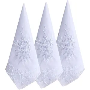 Ladies Womes White Embroidery Cotton Handkerchiefs Wedding Hankies