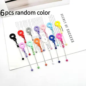 6pcs Multicolor Blank Bead Keychain Kit with Silicone Rings, DIY Craft Making Supplies, Water Bottle Pendant Decorations