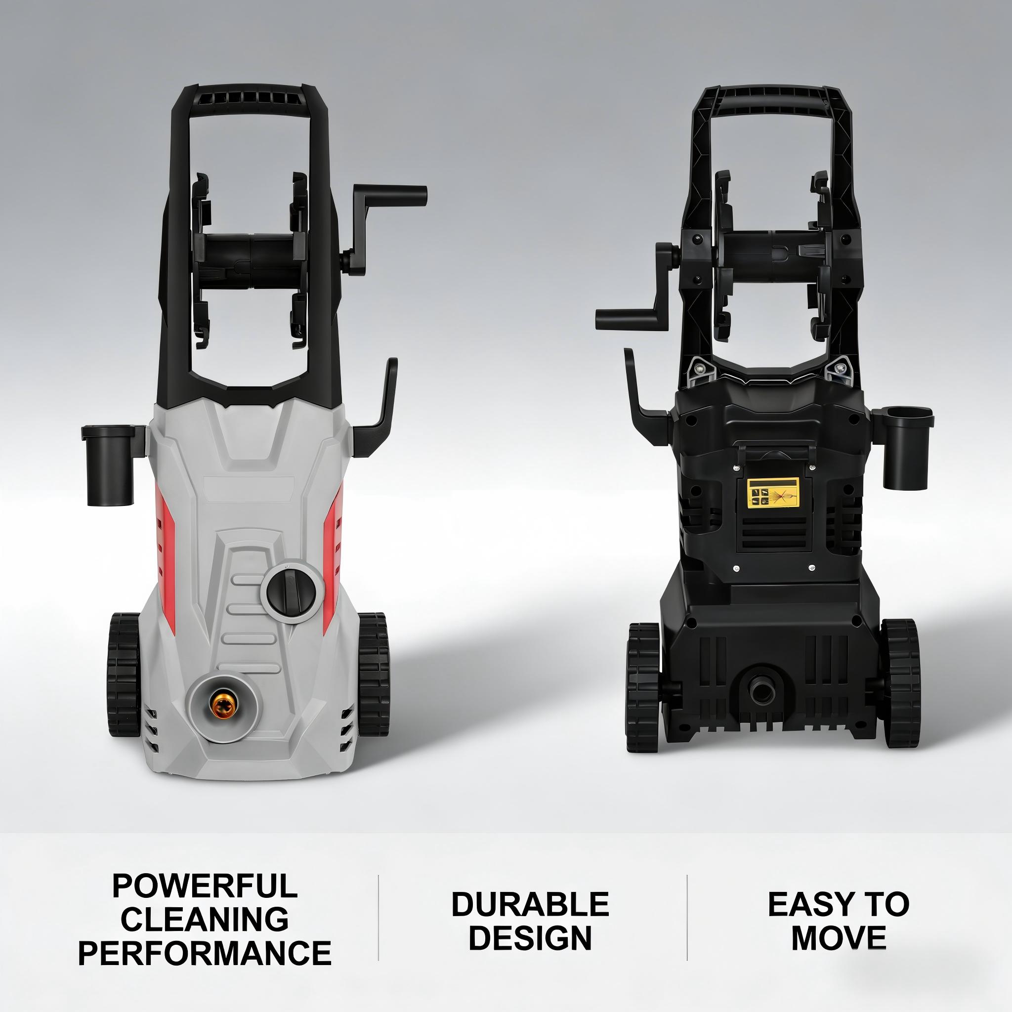 Electric high-pressure washer, US plug, metal construction, car fence and yard cleaning tool, includes hose accessories