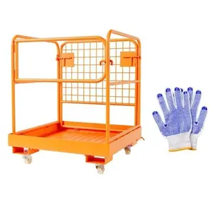 36x36 in Forklift Safety Cage with Wheels, 1200 LB Foldable Forklift Work Platform, Heavy Duty Collapsible Man Basket with Guardrail & Safety Lock for Aerial Work Lifting Loader, Orange