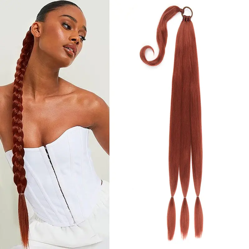 Women's 34 in Synthetic Soft Long Solid Braid Draped Wrap-Around Fake Ponytail Hairpiece - Silky Straight, Natural Look, Secure Tie Hold, Rubber Band Fastener, DIY for Everyday Use & Daily Wear Hairstyles