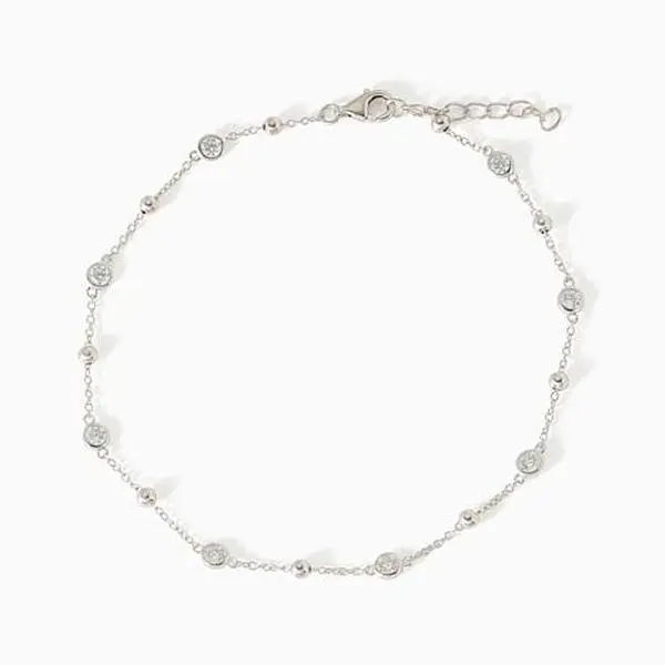 Radiance by Absolute™ Sterling Silver Bead Station Anklet