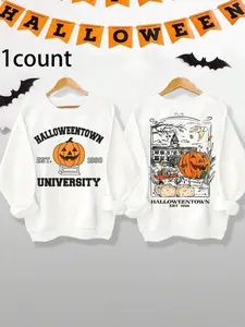 Women's Halloween Themed Pumpkin Print Drop Shoulder Sweatshirt, Casual Long Sleeve Round Neck Pullover for Daily Wear, Ladies Fall & Winter Clothes