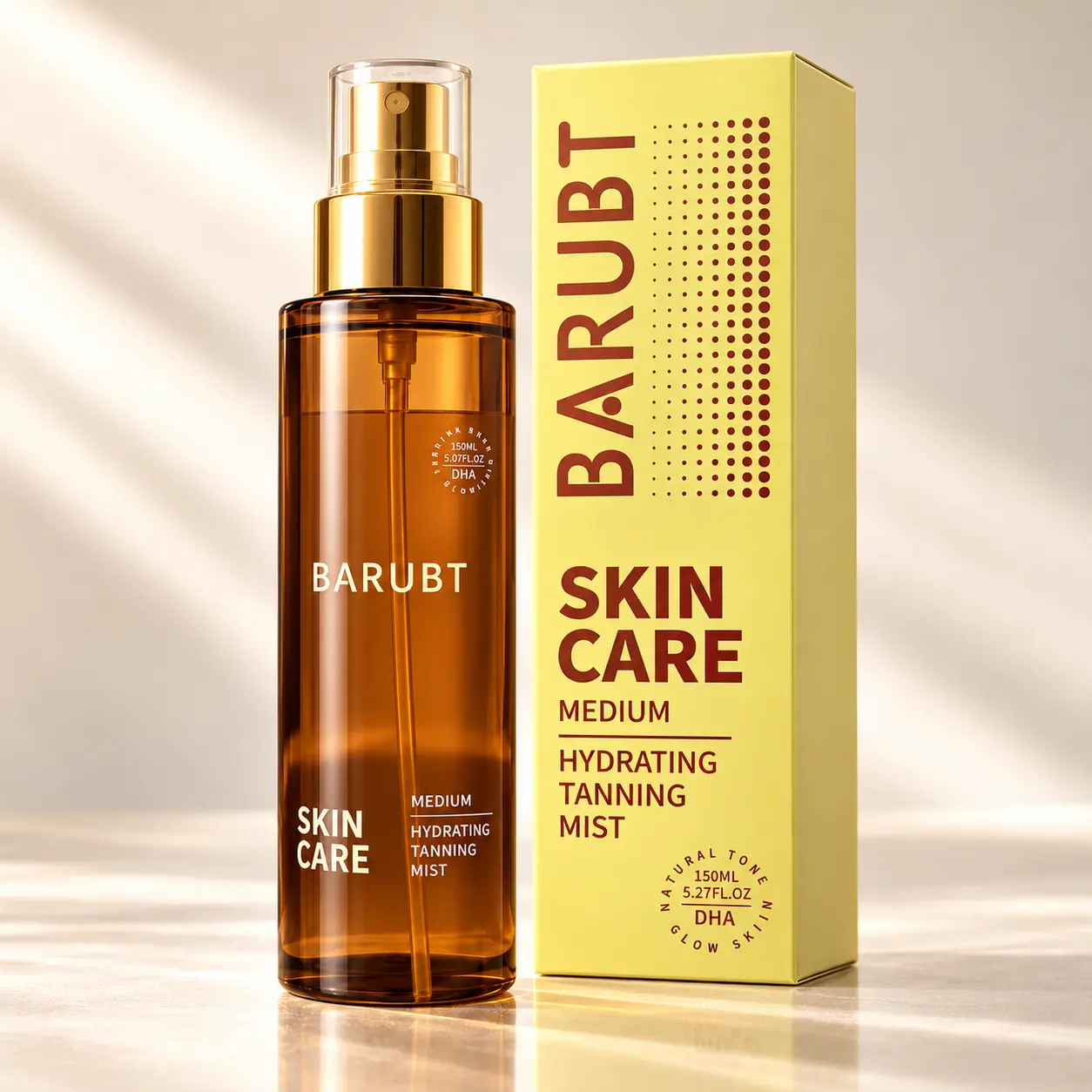 BARUBT Lazy Girl Self Tanning Mist, Spray & Glow Face & Body Tanner, Medium Golden Tan, Hydrating Sunless Tanner