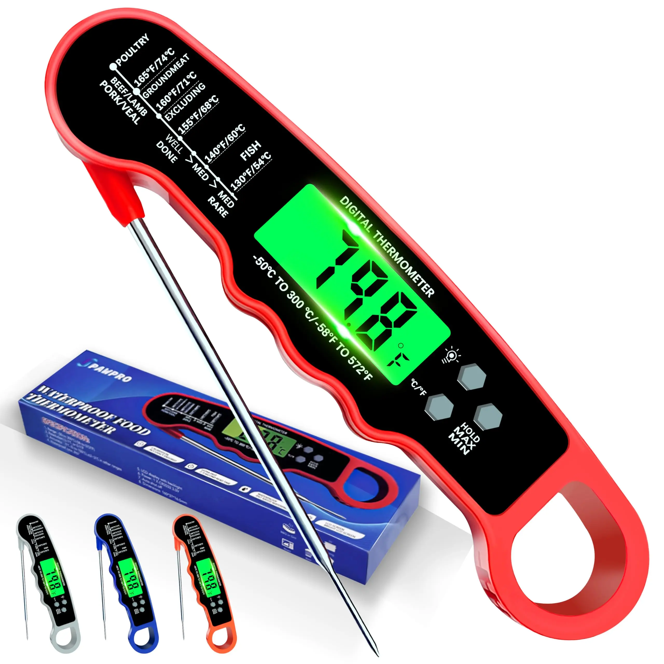 GoodKitchen Digital Meat Thermometer IP67 Waterproof Instant Read with Backlight Hold Function & Magnet for Cooking Baking Grill BBQ Candy Turkey Kitchenware Modern