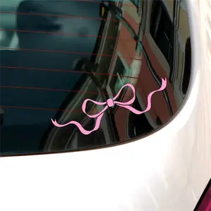 Cute Bow Car Decal for Women - Fantasy Themed Vinyl Sticker with Glossy Finish, Cartoon Pattern Self-Adhesive for Glass Surface, Embroidered-Look, Irregular Shape, Single Use, Adheres to car mirror or Laptop, Car Decorative Sticker