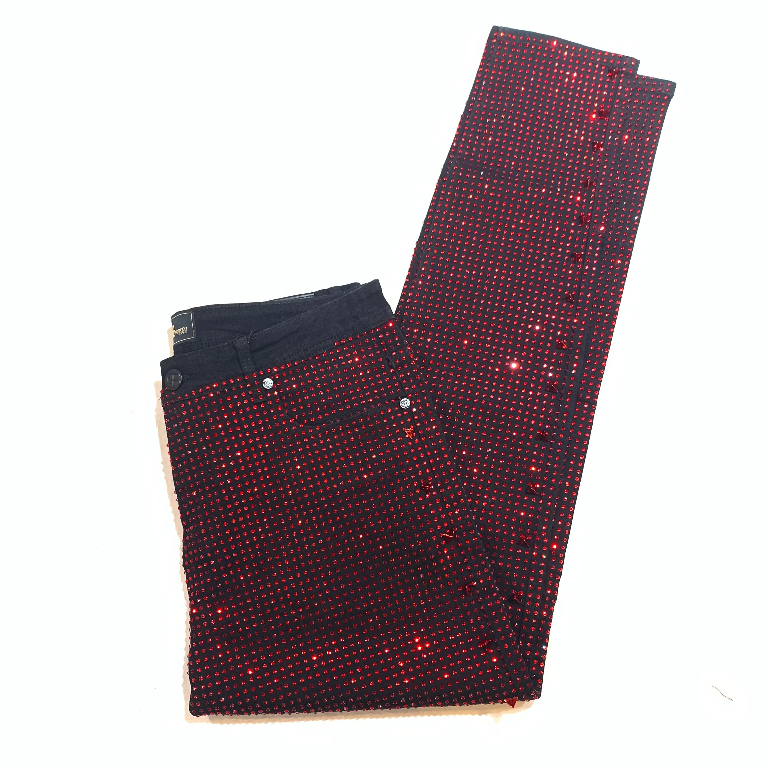 Barocco Black Fully Loaded Red Crystal Spiked Jeans