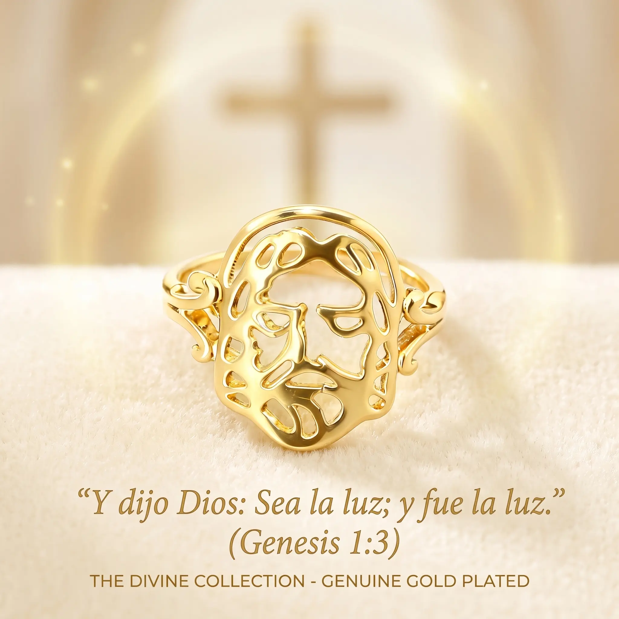 OLDT Vintage Jesus Christ Face Ring, 14K Gold/Platinum Plated 3D Hollow Openwork Christian Ring, Religious Faith Jewelry Gift (Sizes 6-9)