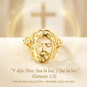OLDT Vintage Jesus Christ Face Ring, 14K Gold/Platinum Plated 3D Hollow Openwork Christian Ring, Religious Faith Jewelry Gift (Sizes 6-9)