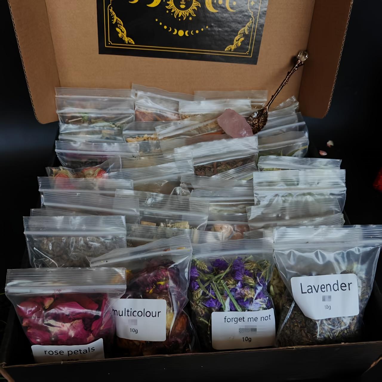 Witchcraft Supplies Kit 40 Pack - Spell Herbs - Beginner Witch Kit Box with Antique Spoon, Random Crystals, Witch Starter Kit, Witch Gift Decor Vintage