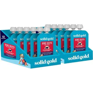 Beef Bone Broth for Dogs - Limited Ingredient Bone Broth Dog Food Toppers for Picky Eaters with Collagen & Superfoods - Dog Gravy Topper for Dry Food - Gut Health & Hydration - 12 Pack