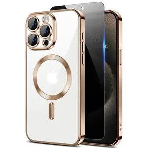 Magnetic for iPhone 15 Pro Case with Privacy Screen Protector & Full Camera Cover Compatible with MagSafe Shockproof Slim Clear Back Phone Case for iPhone 15 Pro Glossy Cover