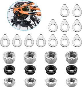 24 count  Nuts and Safety Washers, M8 M9.5 M10 Bicycle Axle Nuts Kit, 3 Sizes  Wheel Nuts Washers Black ,  Hub Nuts for Front Rear Wheel of City Road Mountain  (Upgraded)