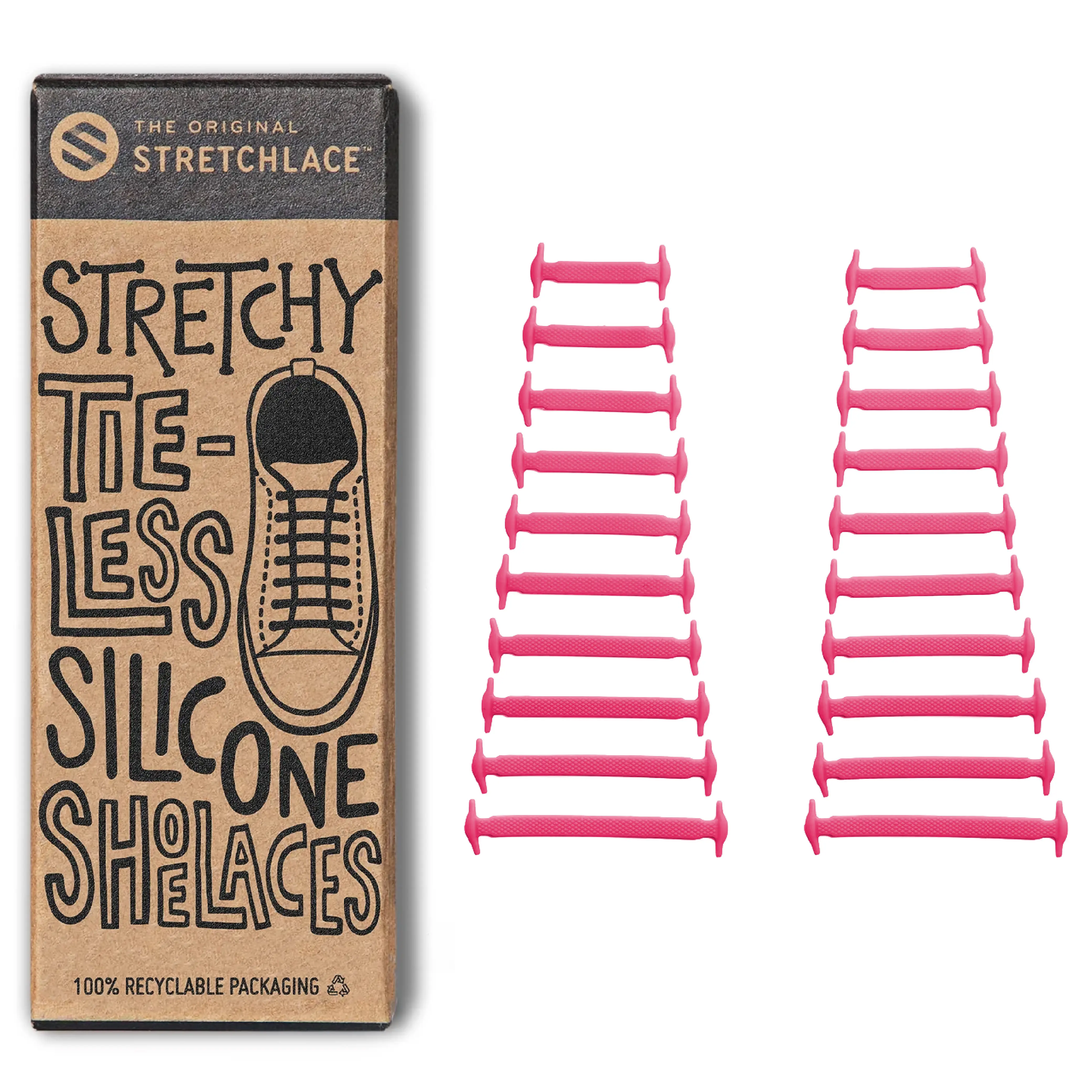 Pink Stretchy Tieless Silicone Elastic Shoelaces | 20 Straps Footwear Comfort