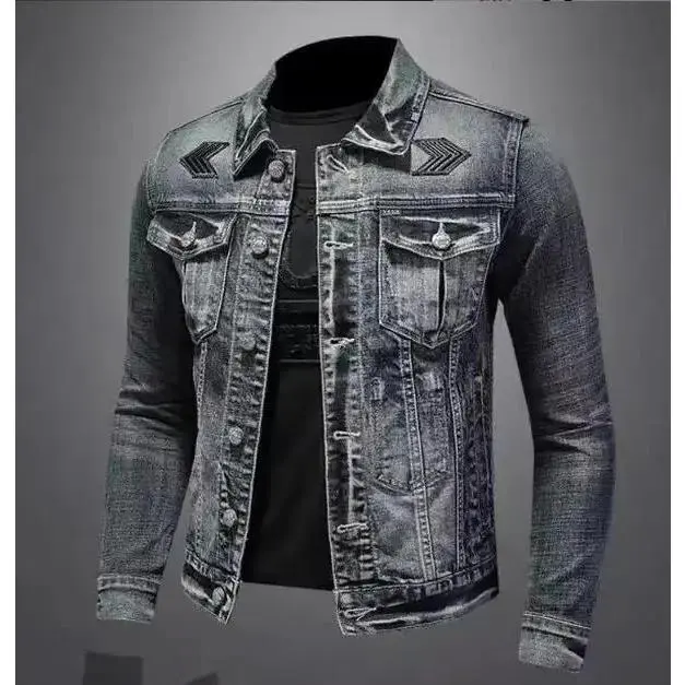 Men's Vintage Denim Jacket High Street Loose Street Riding Biker Clothing Handsome Casual Buttoned Lapel Men's Clothing Menswear Coats baggy compression shirt compression shirts girls