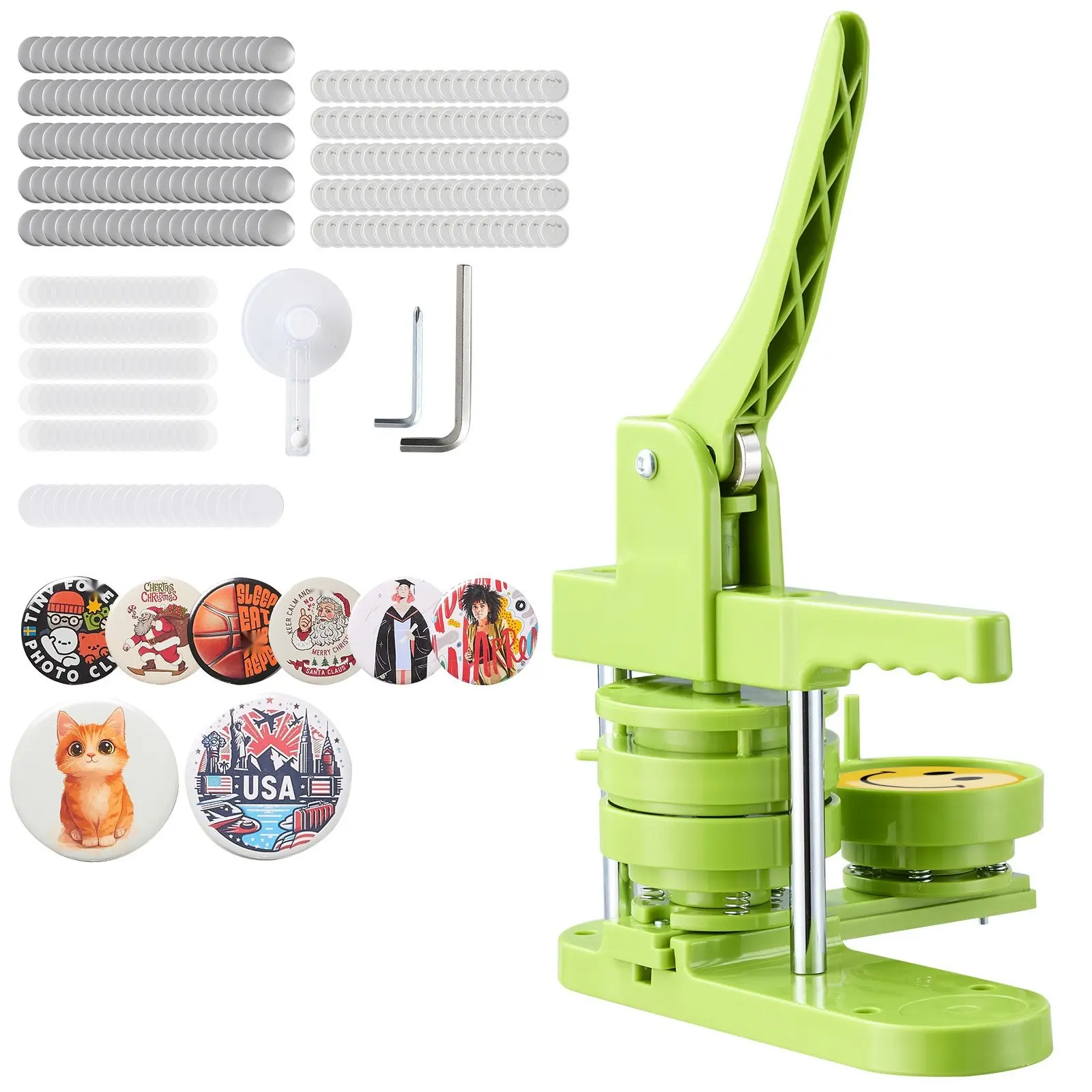 Button Maker Machine 2.95 Inch, Plastic Pin Press With 100 Button Parts, Circle Cutter, Hex Wrenches, Reinforced Ergonomic Handle, Includes Mr. Panda Magic Book, For DIY Badges And Personalized Pins, Easy Assembly
