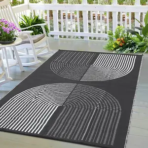 GARVEE Outdoor Rug 8x10 Patio Waterproof, Outdoor Patio Rug Plastic Straw Outdoor Carpet, Large Modern Area Rug Carpet for Camping Poolside RV, Easy to Clean, Black & White