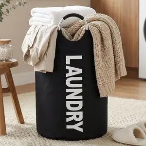 Extra large household storage basket, freestanding fabric laundry hamper.It comes with sturdy carry handles for easy moving, making it a great helper for storing dirty clothes.Perfect for home organization, bathroom storage and cabinet tidying.
