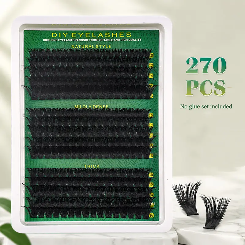 DIY Lash Clusters 270Pcs, D Curl Individual Eyelash Extensions (10-16mm Mixed), Soft Natural Segmented Lashes for Home DIY, Makeup Cosmetic (Lashes Only, No Glue or Tweezers)