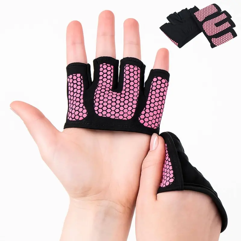 Women's Fitness Gloves - Fingerless Sports Gloves, Non-Slip Grip, Breathable Half-Finger Design, Suitable for Weightlifting, Pull-Ups, Yoga, Pilates - Red Training Gloves, Suitable for Gym, Home - Enhanced Grip, Suitable for Heavy Lifting and Core Exercis