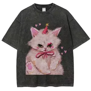 Clown Kitty Unisex Vintage Washed Tee T-Shirt, Fashion Cotton, Full Colors, Full Sizes For Men & Women