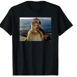 Humorous Thinking Monkey Meme TShirt Retro Black ShortSleeve Unisex Animal Graphic Casual Streetwear for Meme Lovers Unique Quirky Pop Culture Statement