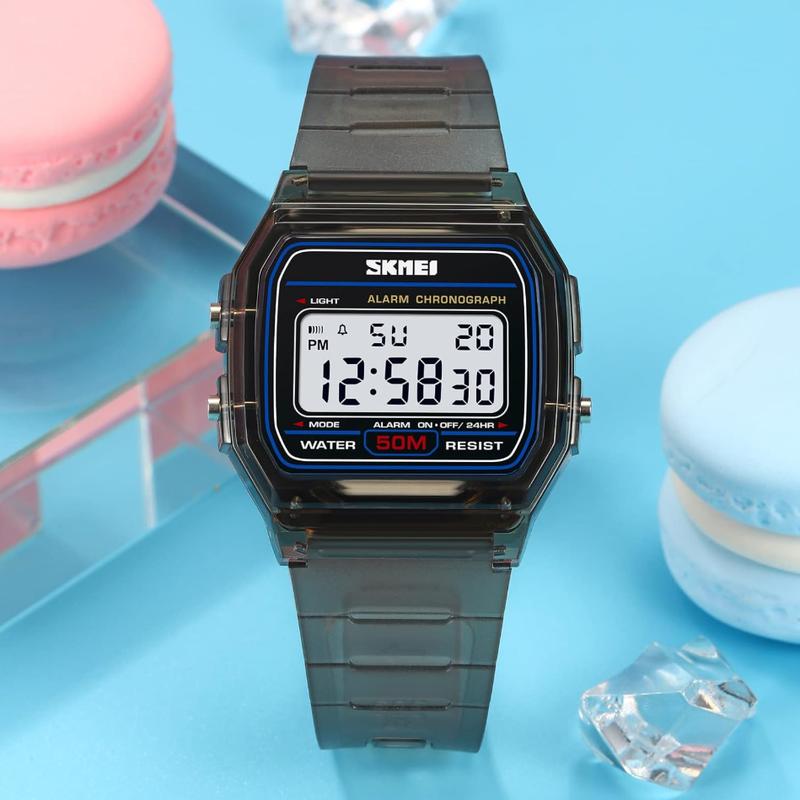 Gosasa Classic Unisex Digital Sports Watch - Multifunction LED Square Face Waterproof 50M Alarm Stopwatch Chronograph Calendar Dual Time Soft Resin Band Lightweight Comfortable for Men Women All Ages