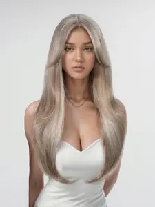 26 Inch Ombre Blonde Rooted Long Wavy Wigs for Women, Gorgeous Fluffy Wigs without Bangs, Synthetic Lace Front Wigs for Party, Daily Use, Machine Made Wig