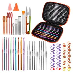 Harxvto 96Pcs Crochet Needles Set with Storage Case Ergonomic Knitting Hooks Stitch Marker DIY Hand Knitting Craft Art Tools for Beginners