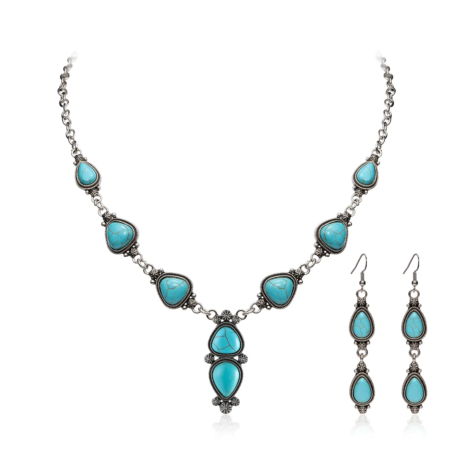 Rustic Couture's Women's Western Necklace-Earrings Jewelry Set, Female Fashion Costume Accessory, Concho Style, Two Piece Set, Pendant For Chain