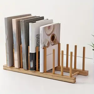 1pc Natural Bamboo Book Stand, Portable Assembled Wooden Bookshelf, Multifunctional Desktop & Bedside Book Storage Rack