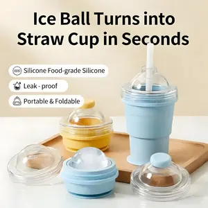 Vaso de hockey sobre hielo plegable 2 en 1, molde de hielo de silicona de grado alimenticio, bandeja para hielo de whisky, vaso portátil con pajita, perfecto como regalo.