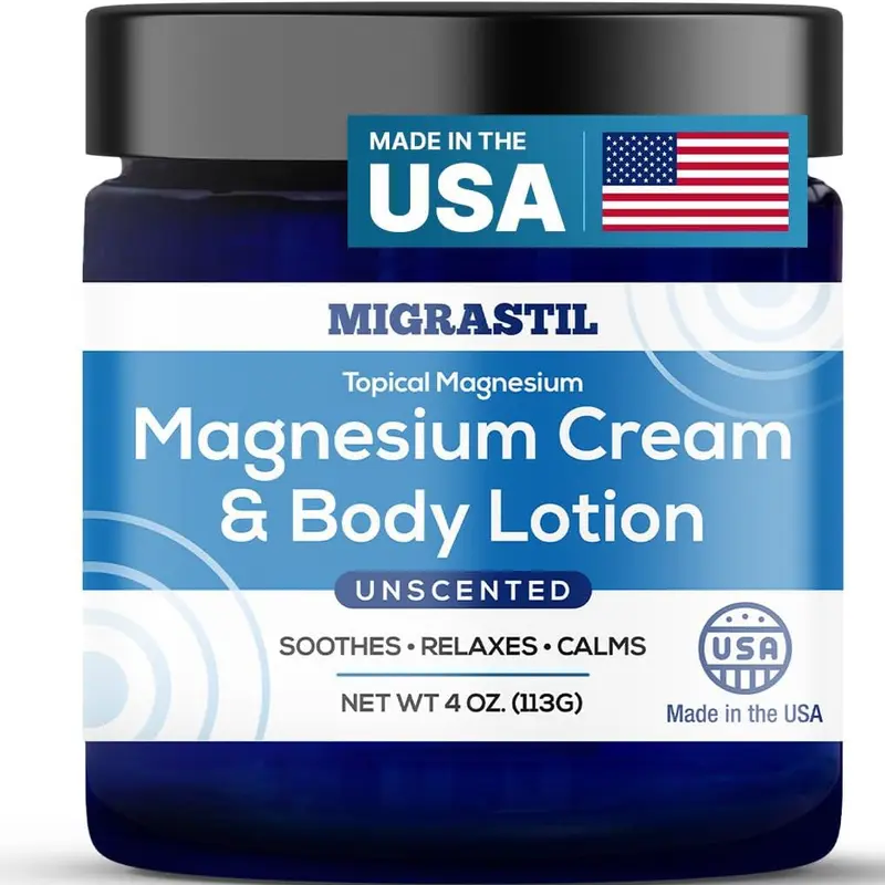 Migrastil Magnesium Cream & Body Lotion - Unscented. Hydrating Comfort for Muscles & Skin, 4oz Body Care Lightweight Daily Gentle Body Butter