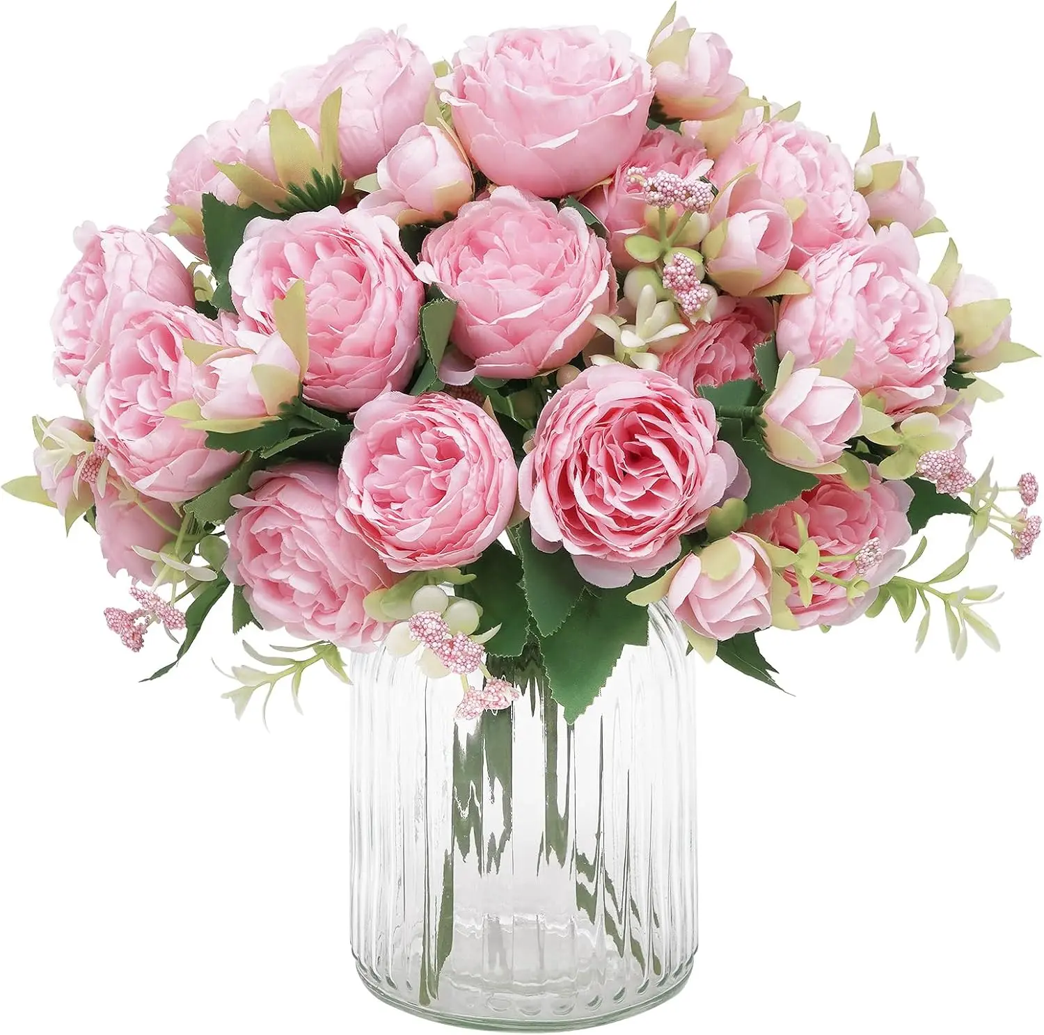 Peonies 2 Packs Light Pink Artificial Flowers Silk Flowers Bouquet for Centerpiece Table, Ideal for Weddings and Home Decor