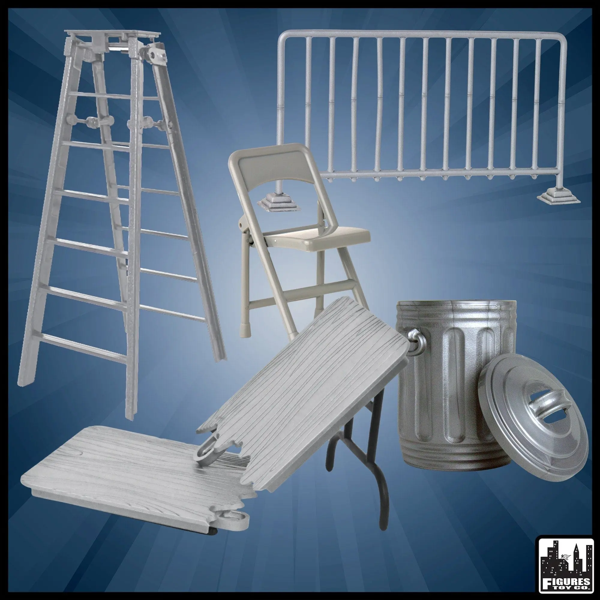 Set of 5 Wrestling Figure Accessories [Solid Silver Edition] for WWE & AEW Action Figures