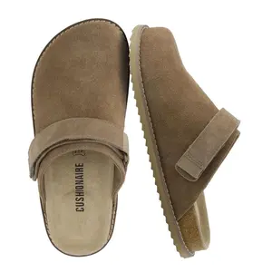 CUSHIONAIRE Women's Boulder Genuine Suede Clog with Swivel Strap – Lightweight EVA Sole, Memory Foam Insole - Taupe Suede 10