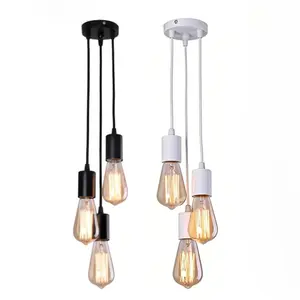 Three-Head E27 Pendant Light, LED Fixture, Vintage Industrial Lamp, Ceiling Mounted, Hanging Light, Indoor Lighting, No Bulb Included