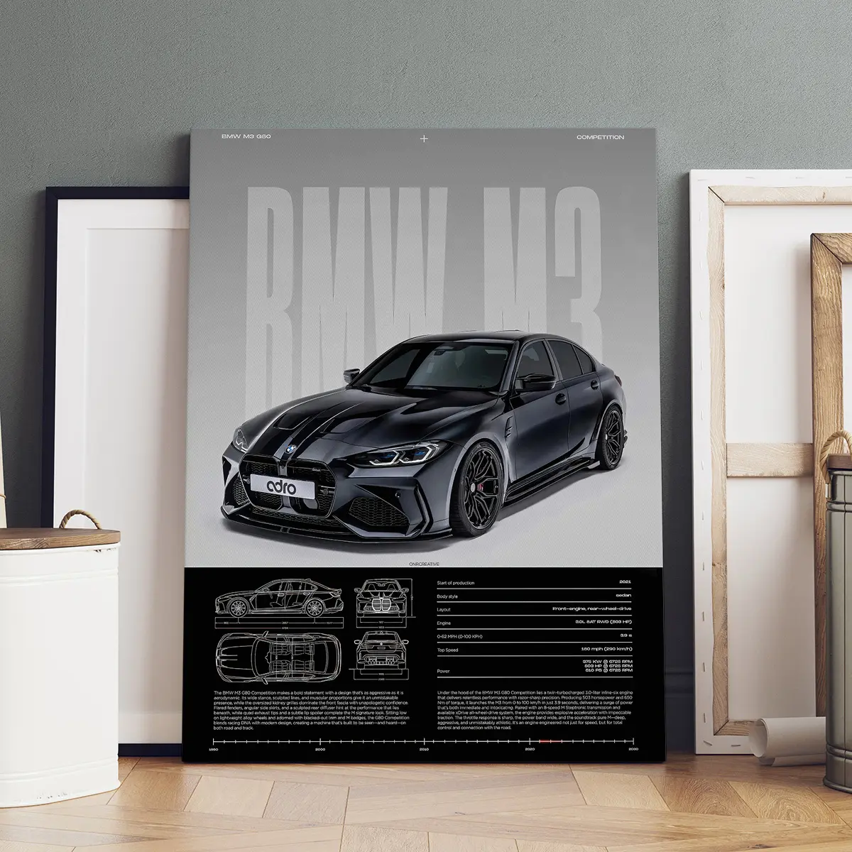 1 Count Wooden Framed Canvas, Canvas Art And Prints For Walls, BMW M3 Performance Presentation Poster, Modern Art, Home Decoration, Wall Art, Ideal Gift, High Definition, Waterproof