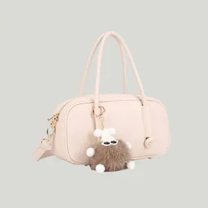 Tali Women‘s Cute Bowling Bag with Plush Charm, Convertible Shoulder Handbag for Daily Use