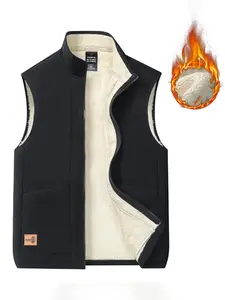 Men's Fleece Vest Thick Warm Winter Waistcoat Men's Sleeveless Cotton Jacket Fleece Lined Warm Coats Cold Weather Clothing Autumn And Winter Solid Color Vests