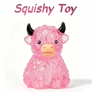 Highland Cow Squishy Toy - Mini Cute Slow Rising Animal Decompression Squeeze Toy for Adults, Sensory Fidget Stress Ball for Anxiety Relief, Easter Basket Stuffer Gift for Cow Lovers